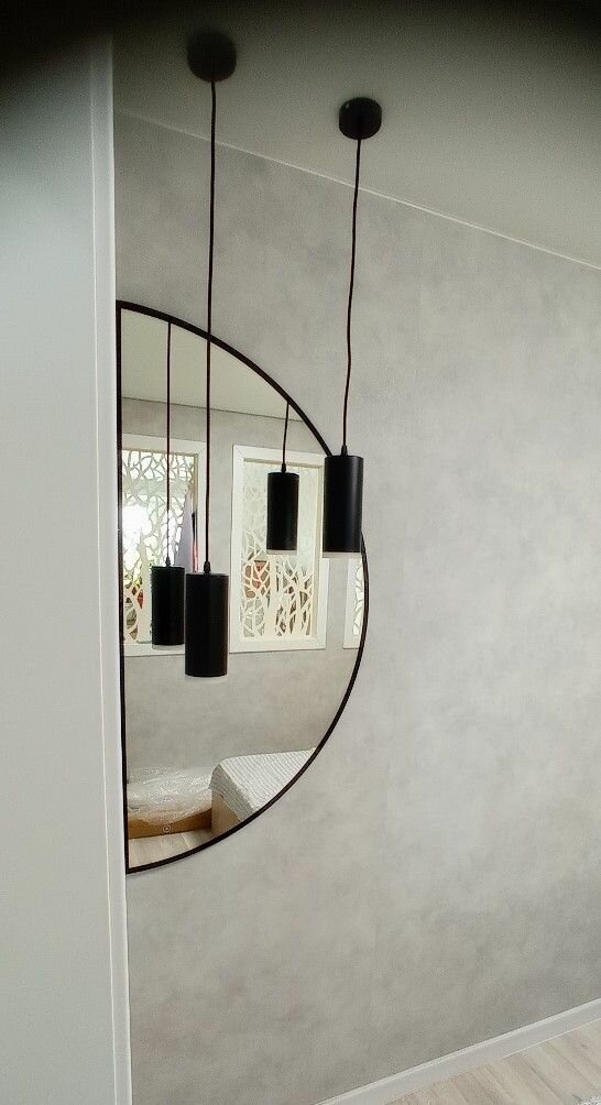 Зеркало с подсветкой настенное для ванной Полукруг правый 70*140см, без сенсорной кнопки, черная окантовка по периметру - фотография № 7