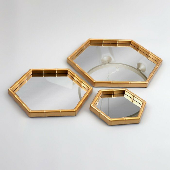 Набор настенных зеркал «Бамбук», зеркальная поверхность 22,7 × 20/15 × 13,2 см, цвет золотистый - фотография № 3