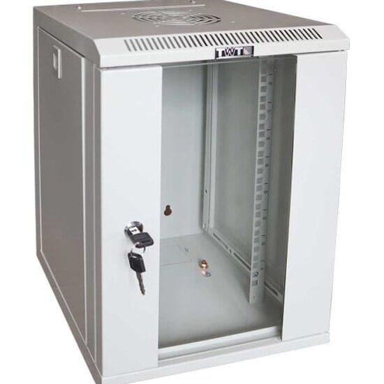 фото Шкаф Lanmaster настенный 10", 6U 312x300, стеклянная дверь, серый TWT-CBW10G-6U-3x3-GY