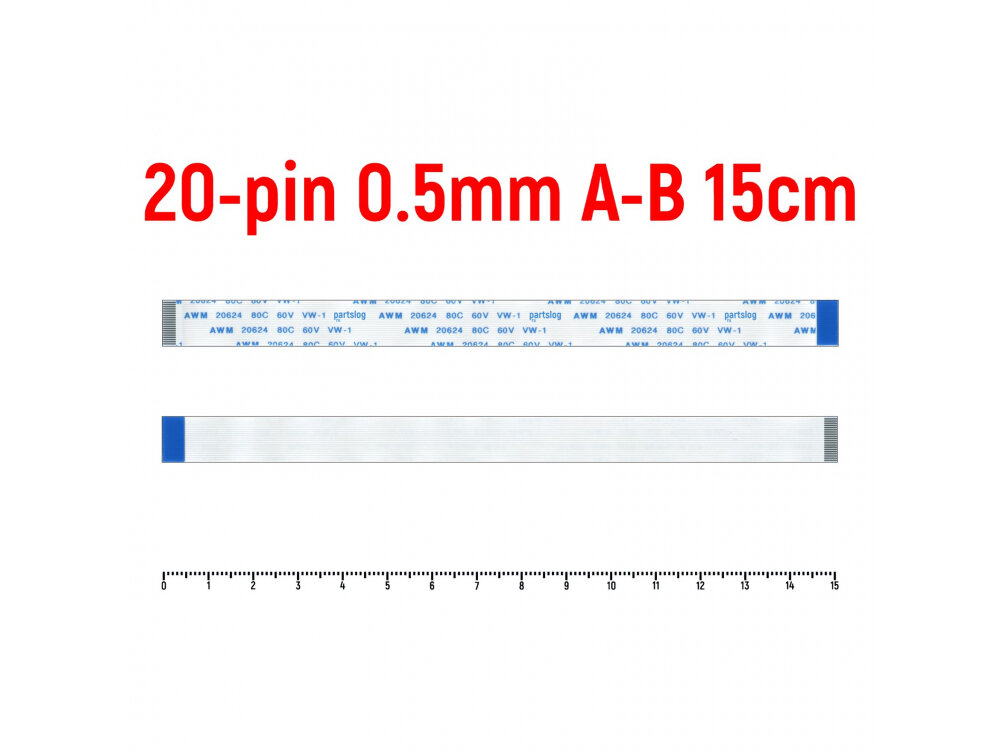 Шлейф FFC 20-pin Шаг 0.5mm Длина 15cm Обратный A-B AWM 20624 80C 60V VW-1