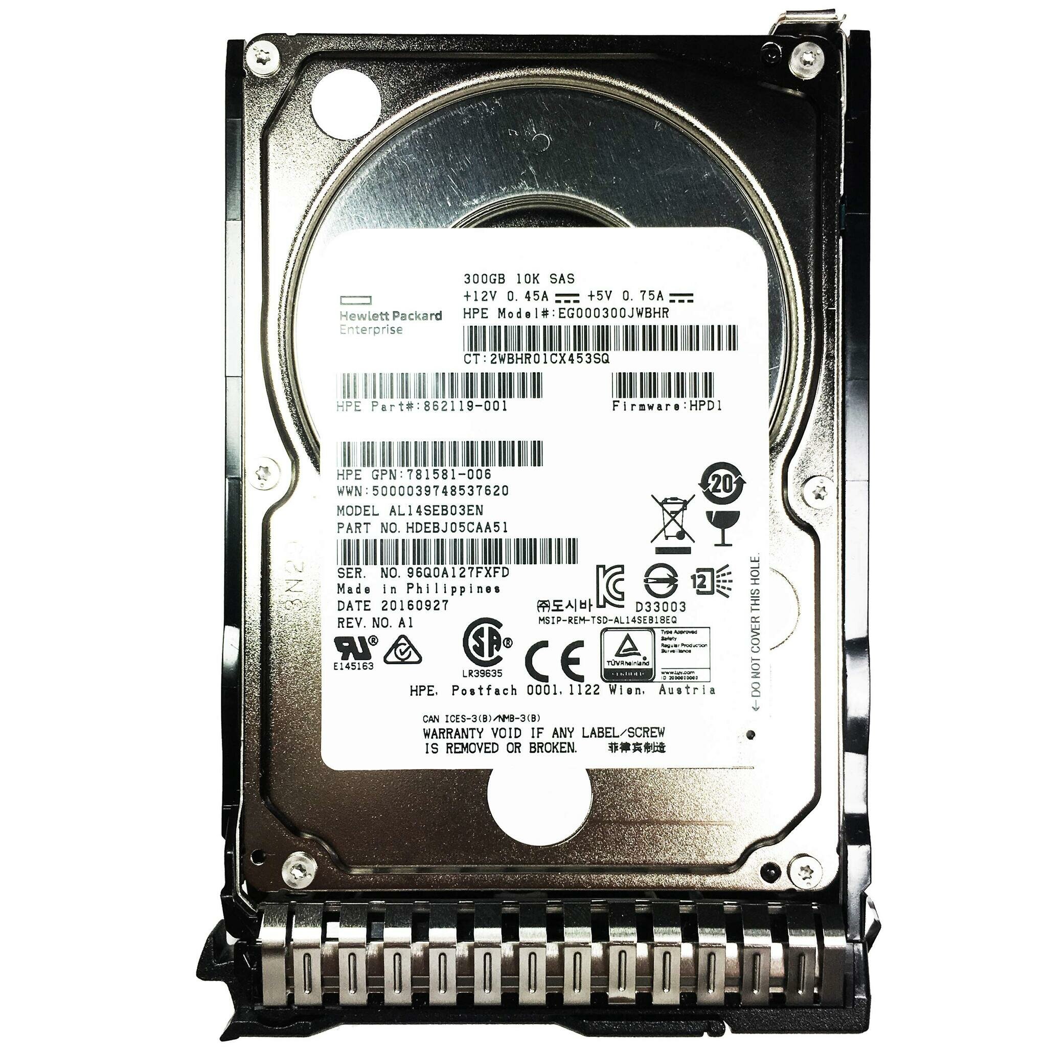 Жесткий диск HP 300GB 3G SAS 10K RPM SFFDP EG000300JWBHR