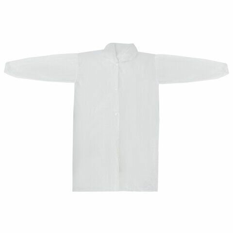 фото Халат одноразовый белый на кнопке комплект 10 шт., XXL, 110 см, резинка, 20 г/м2, снаблайн