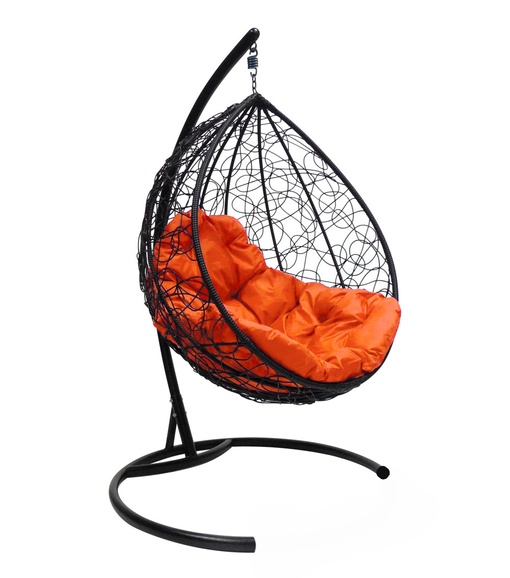 Подвесное кресло M-group капля с ротангом чёрное оранжевая подушка