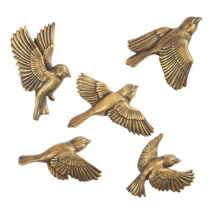 фото Декор настенный, гипсовое панно "Птицы" 5 шт, бронза