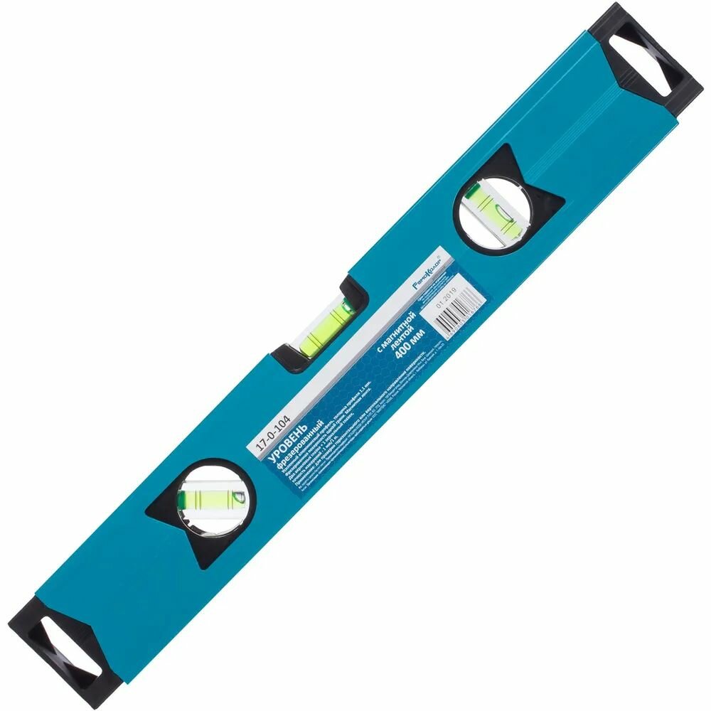 фото Уровень РемоКолор алюминиевый фрезерованный с магнитом, 2 глазка+1 зерк, 400мм. (17-0-104)