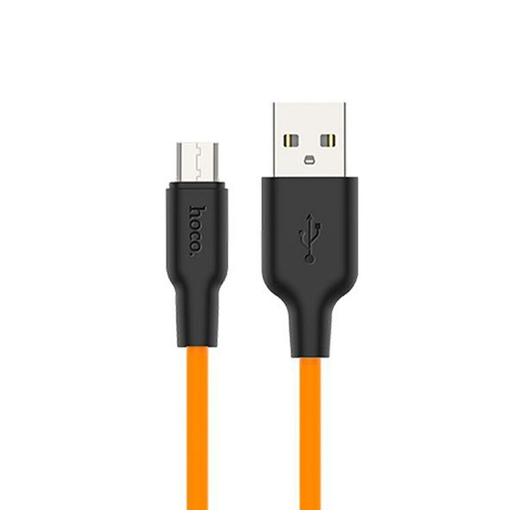 USB кабель HOCO X21 Plus Silicone MicroUSB, 2.4А, 1м, силикон (оранжевый/черный)