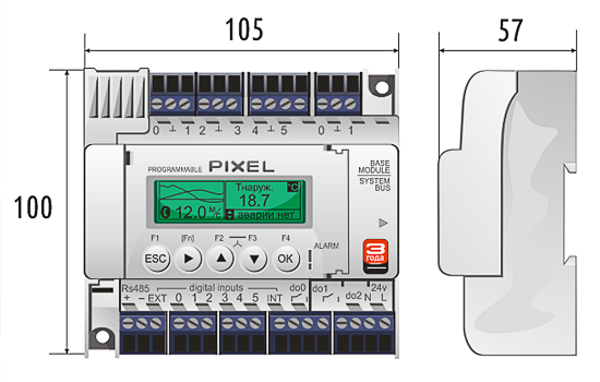 Pixel-2511-02-0 Segnetics Контроллер + HMI 122x32 пикс для вентиляции 6DI 2RO 1DO 5AI 1AI 2AO 1RS485 Modbus RTU + внутр шина