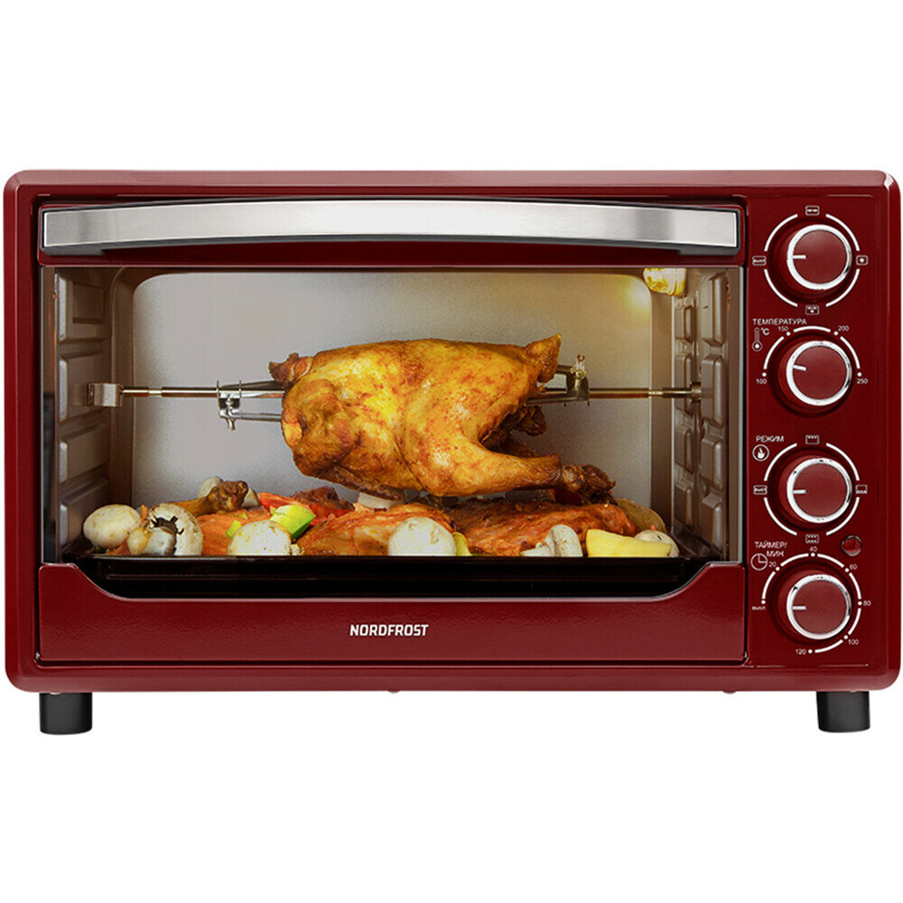 Мини-печь NORDFROST RC 350 R  настольная духовка 1600 Вт 35л конвекция гриль таймер до 120 минут 3 режима нагрева красный