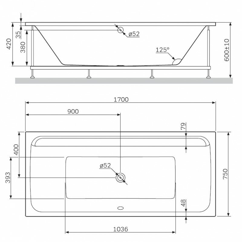 Ванна акриловая W52A-170-075W-A Inspire 2.0 170х75 см Am.Pm - фото №7