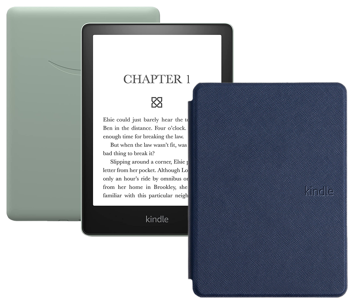 Электронная книга Amazon Kindle PaperWhite 2021 16Gb Ad-Supported Agave Green с обложкой ReaderONE PaperWhite 2021 Blue