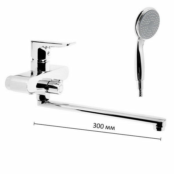 Смеситель для ванны A7112, однорычажный, дивертор в корпусе, с душевым набором, хром