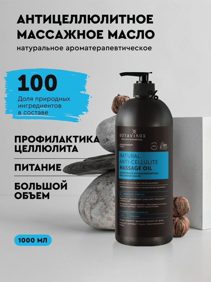 Натуральное антицеллюлитное массажное масло Aromatherapy Tonic, тонус и профилактика целлюлита, 1000 мл