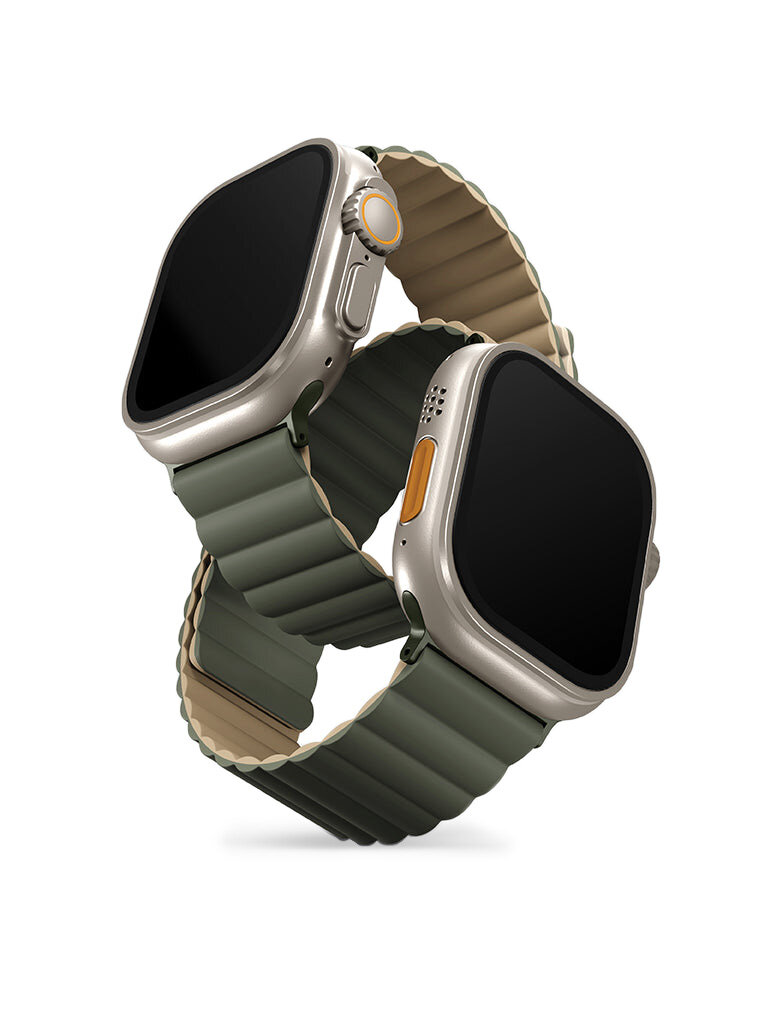 Ремешок Uniq Revix reversible Magnetic для Apple Watch 49/45/44/42 мм цвет зеленый/Бежевый (Green/Tan) (49MM-REVMGRNTAN)