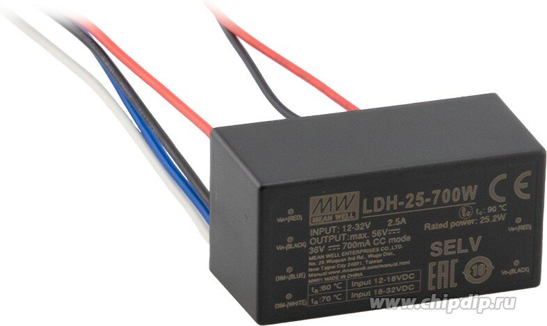 LDH-25-700W, DC/DC LED Driver, 25.2Вт, вх 9.5-32В, вых 12.5-36В/700мА, преобразователь для светодиодного освещения