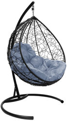 Подвесное кресло M-group капля с ротангом чёрное серая подушка