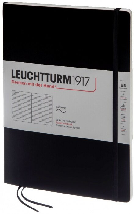 Leuchtturm 349296 Блокнот leuchtturm composition, b5, 80 г/м2, 123 стр., в линейку, мягкая обложка, черный