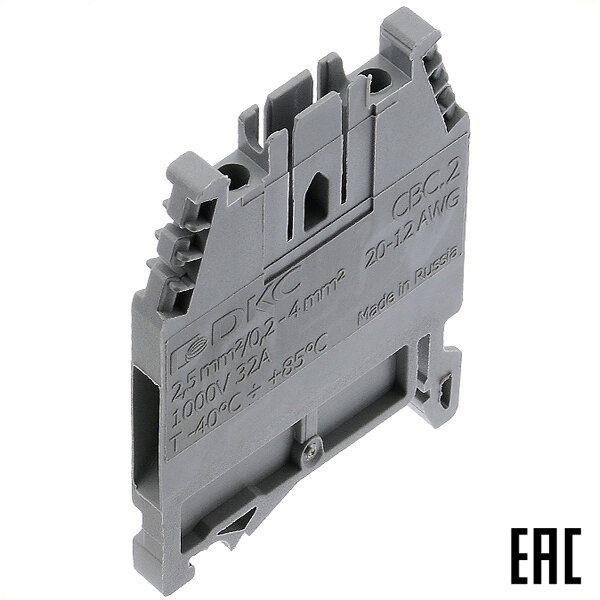 фото Клемма ZCBC02GR винтовая серая 2,5мм2 32А 1000В ширина 5мм Cabur ДКС (9 шт. в комплекте)