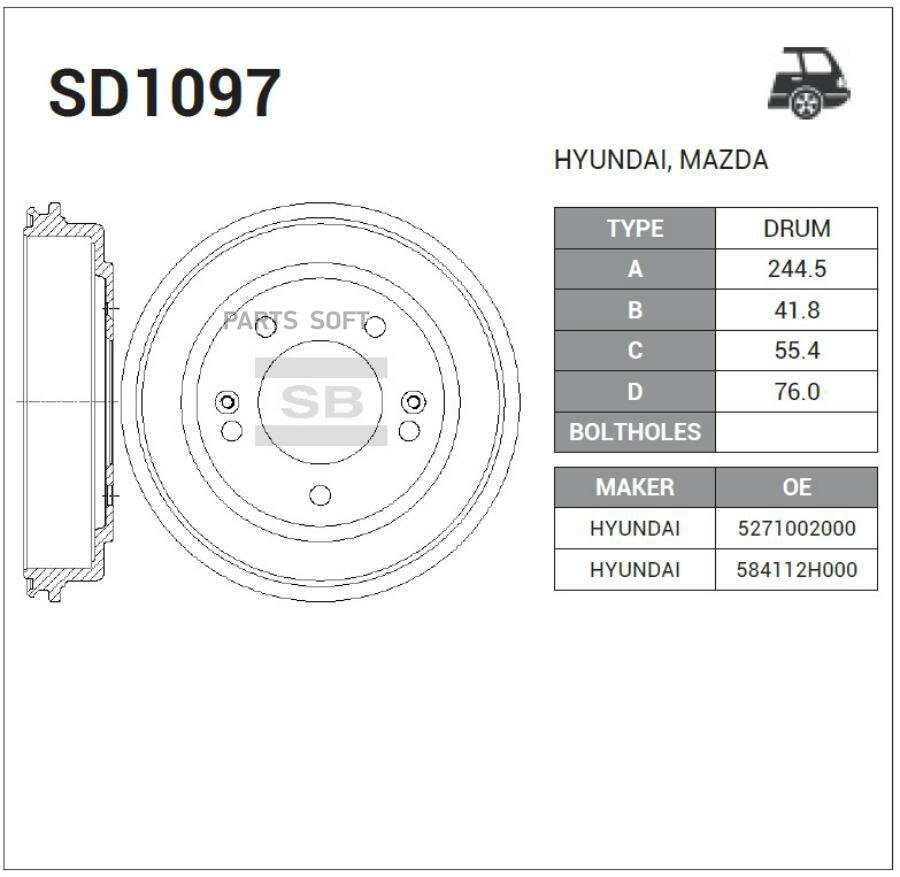 SANGSIN BRAKE SD1097 Барабан тормозной