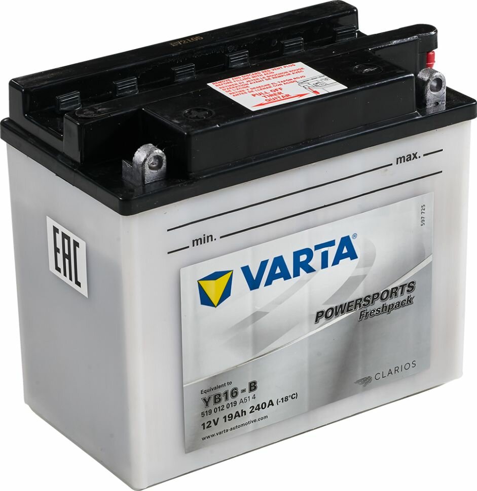 Мото аккумулятор VARTA Powersports FP YB16-B, 519 012 019 А514, 12V 19 Ah, 240A (175х100х156)