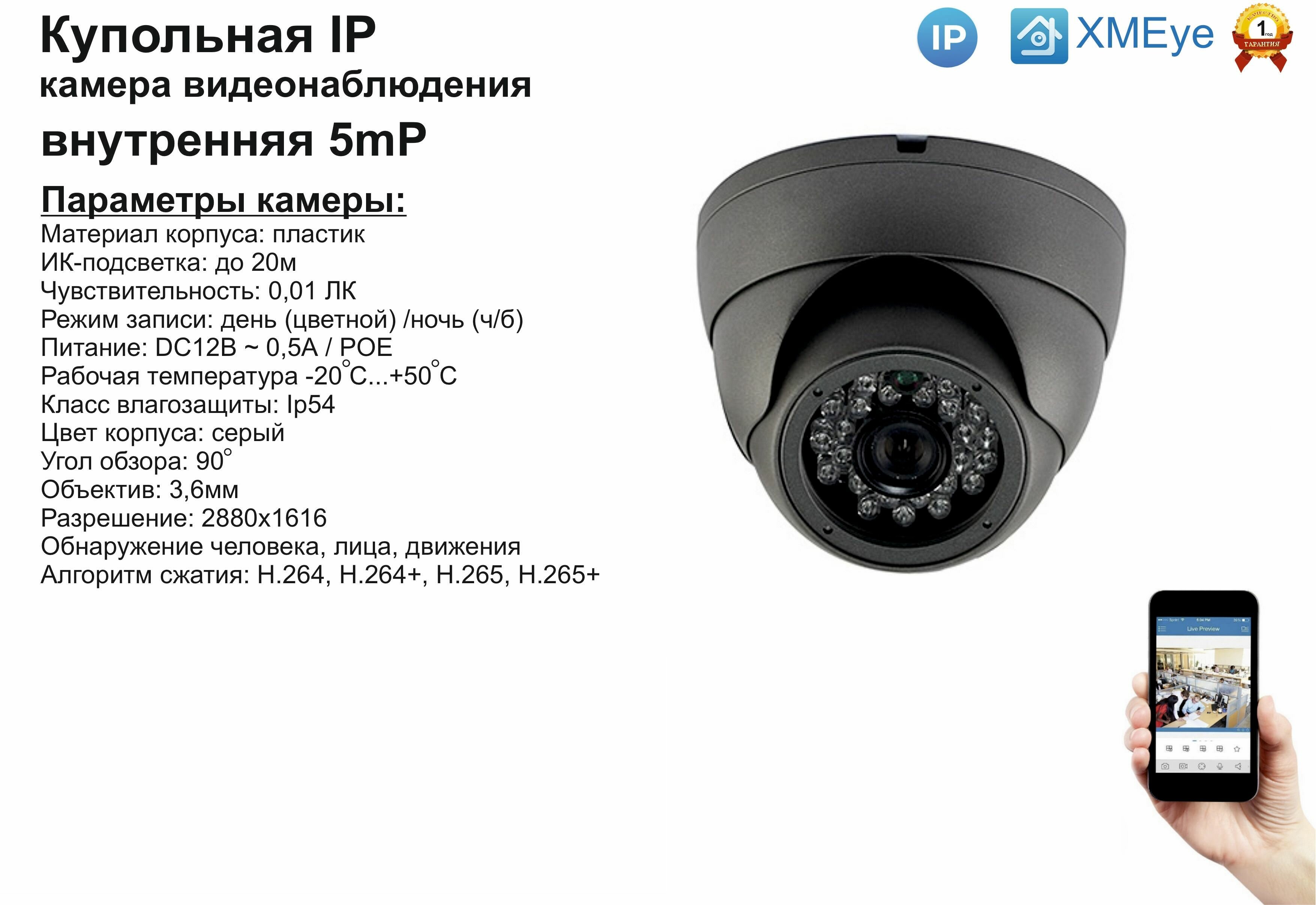 DVS300IP5MP(POE). Внутренняя IP камера 5мП с ИК до 20м.