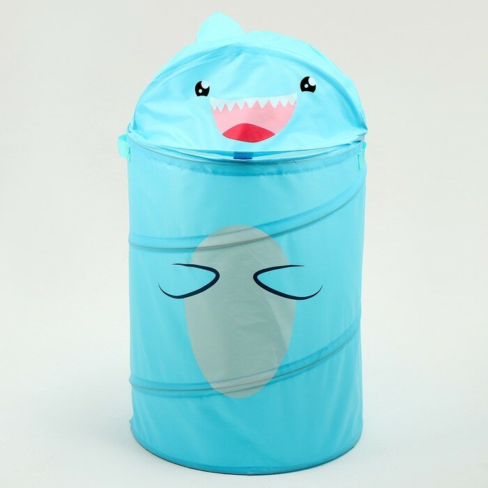 фото Корзина для хранения игрушек «Акула» с ручками и крышкой, 55 х 33 х 33 см, голубая