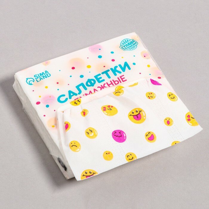 фото Салфетки бумажные "Смайл", 60 шт в пакете, 3 слоя