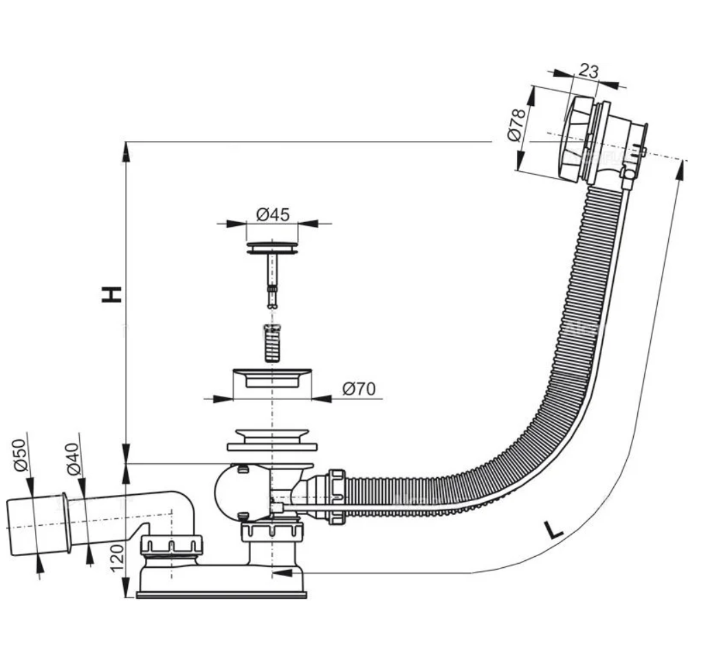 Слив-перелив AlcaPlast AG210125160 полуавтомат 57 см