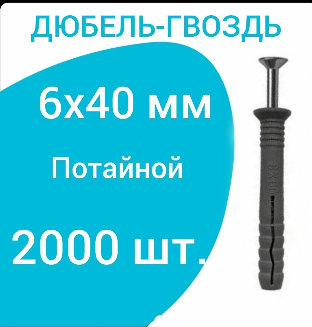 фото Дюбель-гвоздь Daxmer потайной 6х40 пакет 2000 шт.