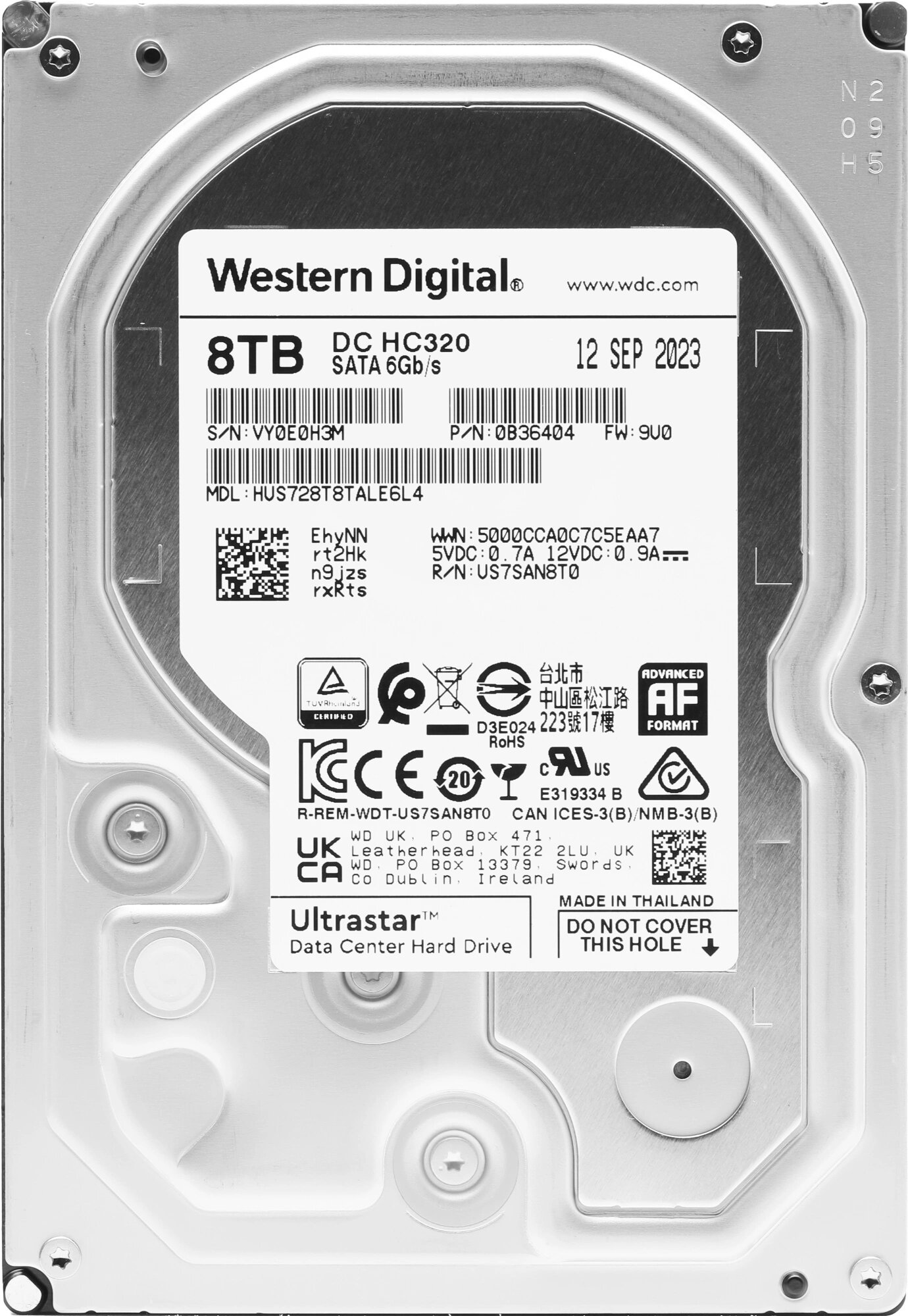 WD Жесткий диск WD SATA-III 8Tb 0B36404 HUS728T8TALE6L4 Ultrastar DC HC320 (7200rpm) 256Mb 3.5" 0B36404