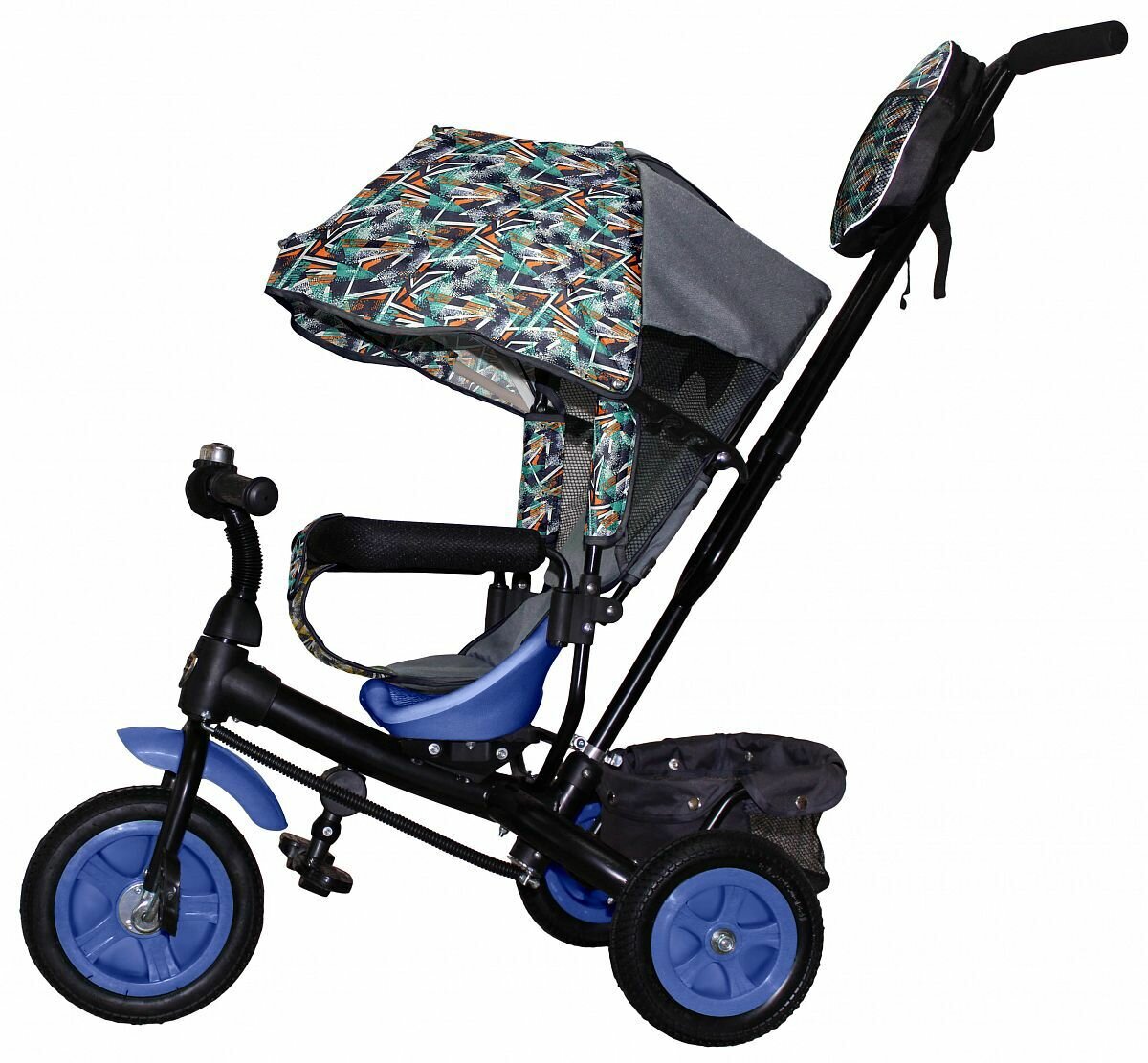Велосипед трехколесный VIVAT 1 абстракция темно-синий/оранжевый, надувные колеса