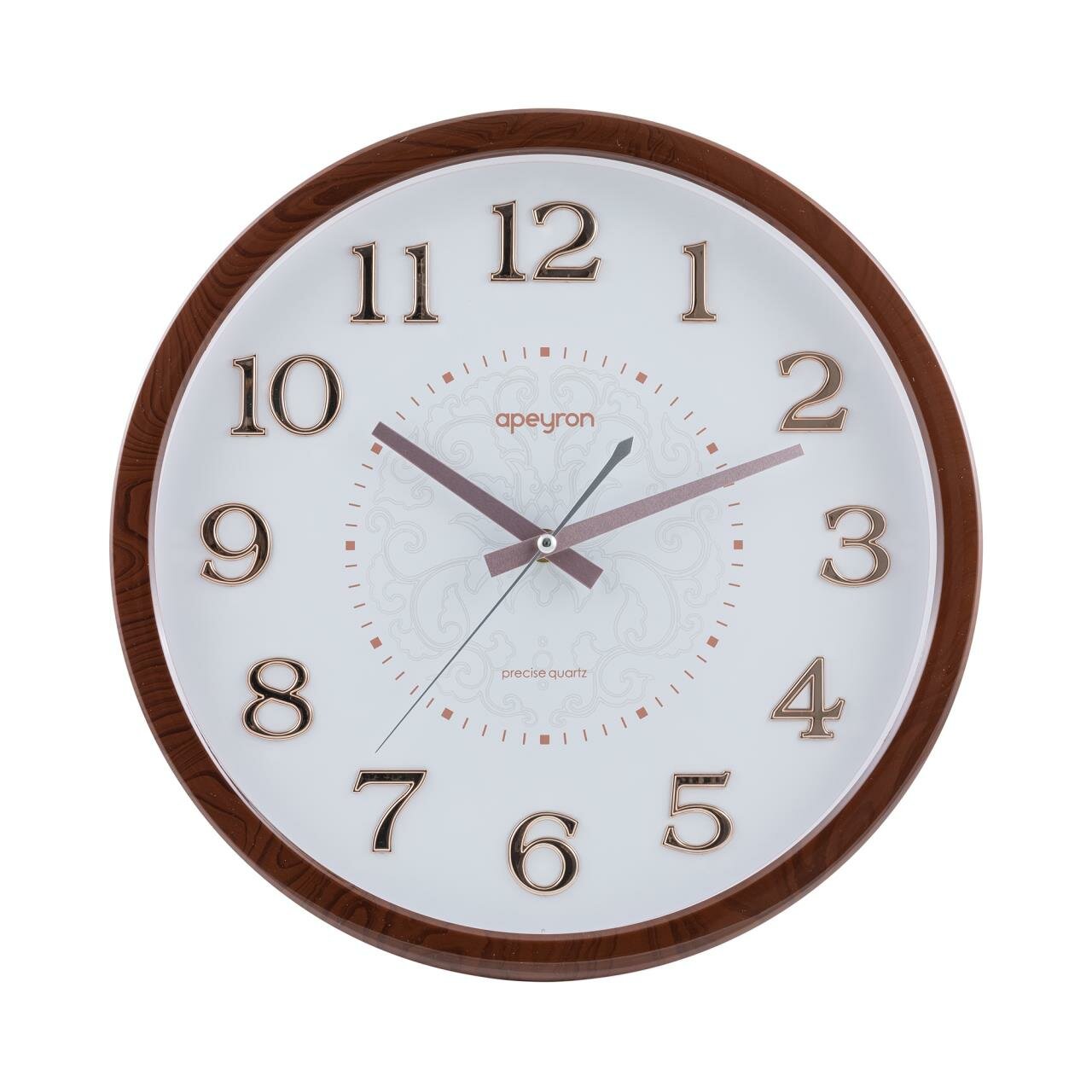 фото PL2207-338-3 Часы настенные, круг, арабский циферблат 3D, цвет тёмное дерево, пластик, Ø36,1см, бесш