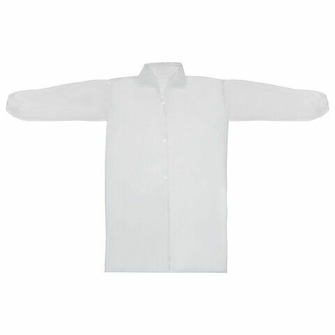 фото Халат одноразовый белый на липучке комплект 10 шт., XL, 110 см, резинка, 20 г/м2, снаблайн