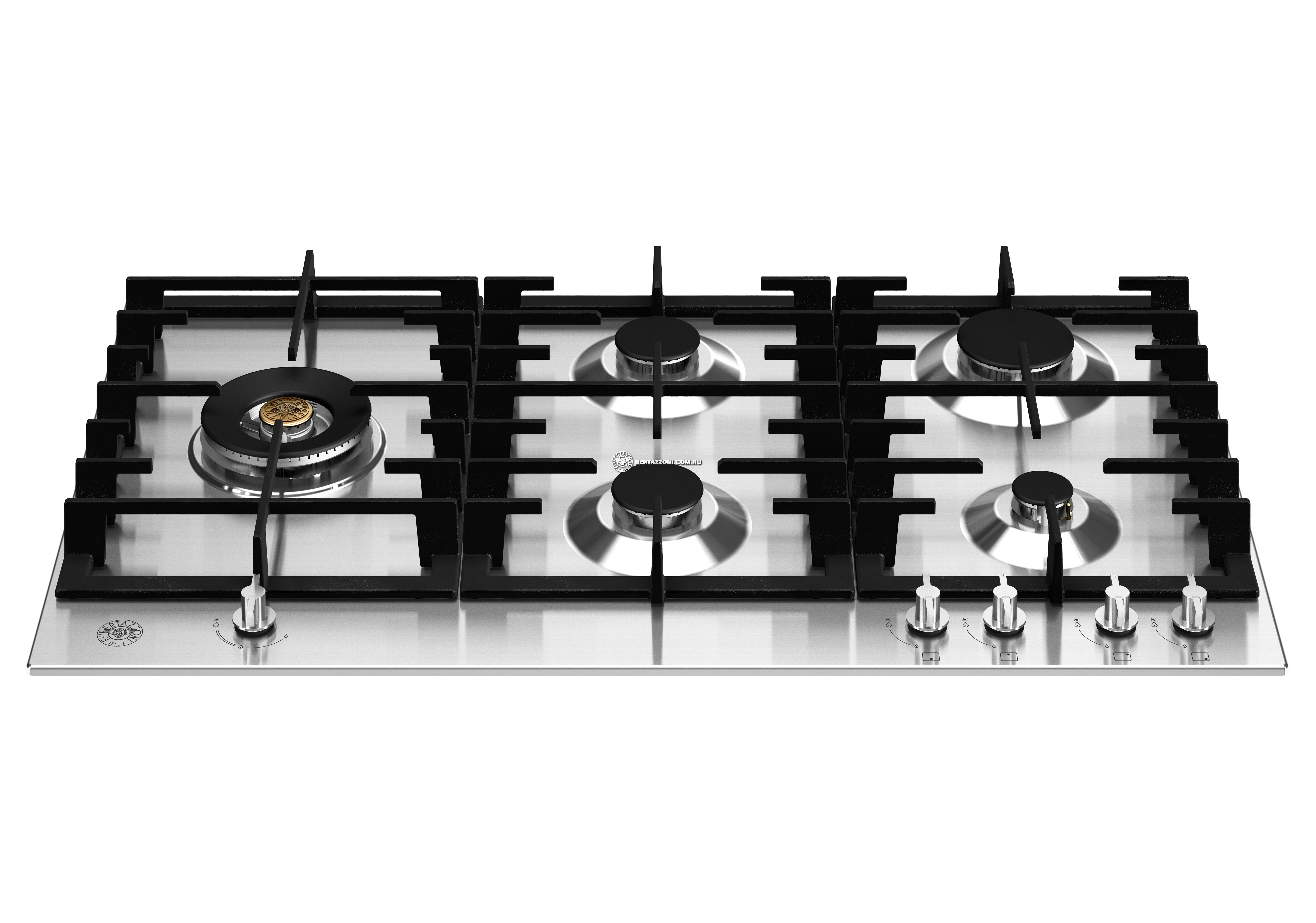 P905LMODX Встраиваемая газовая варочная панель Bertazzoni конфорка dual wok сбоку 90 см Нержавеющая сталь