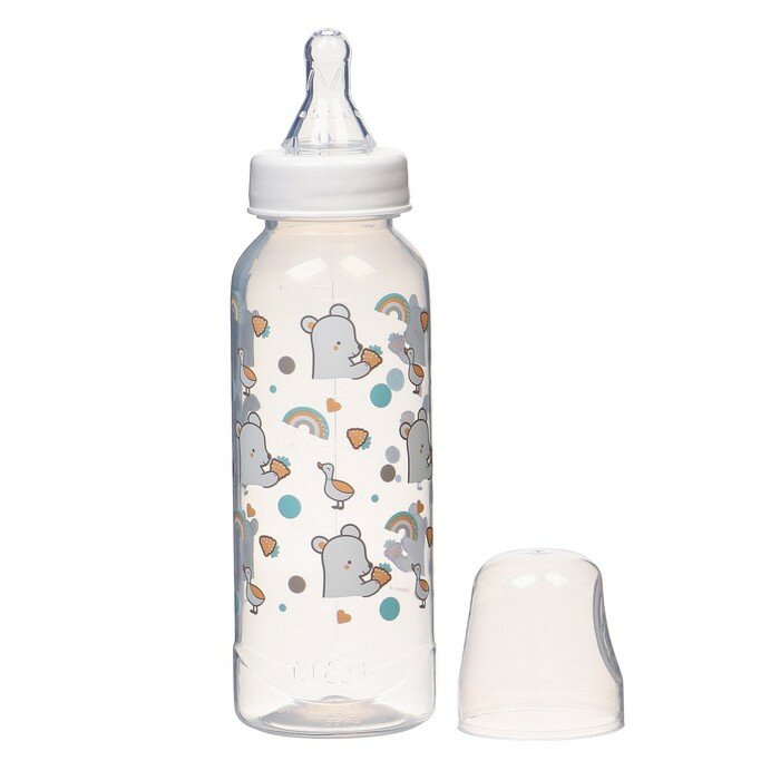 фото Крошка Я Бутылочка для кормления «Медвежонок Basic», классическое горло, 250 мл., от 3 мес., цвет белый/бирюзовый