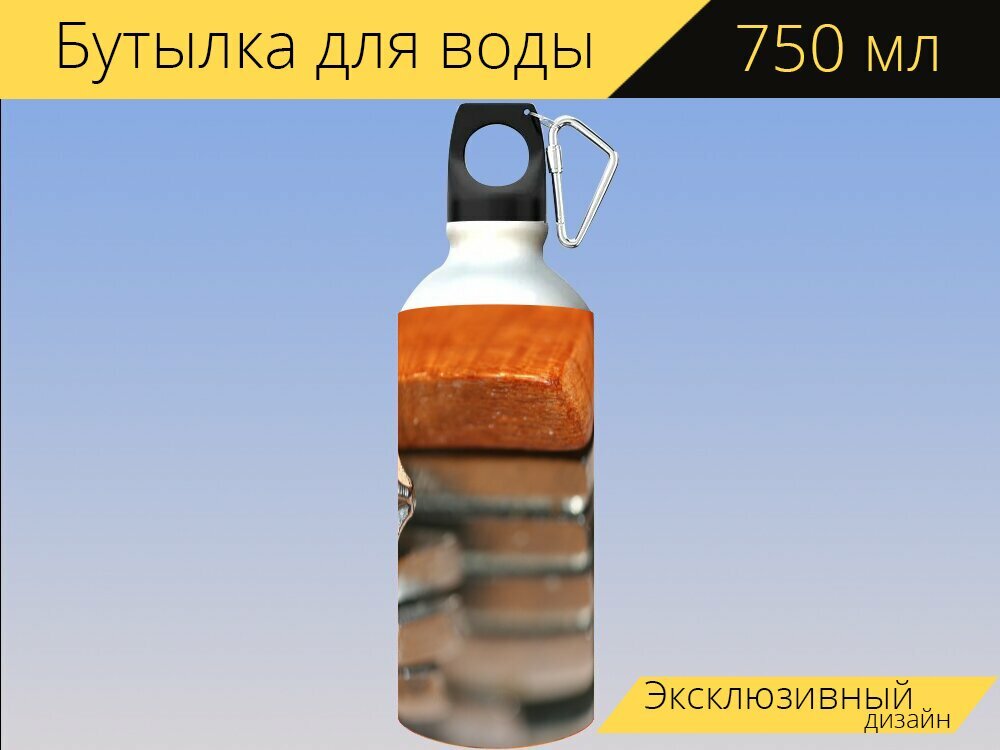 Бутылка фляга для воды "Карманный нож, древесина, отвертка" 750 мл. с карабином и принтом