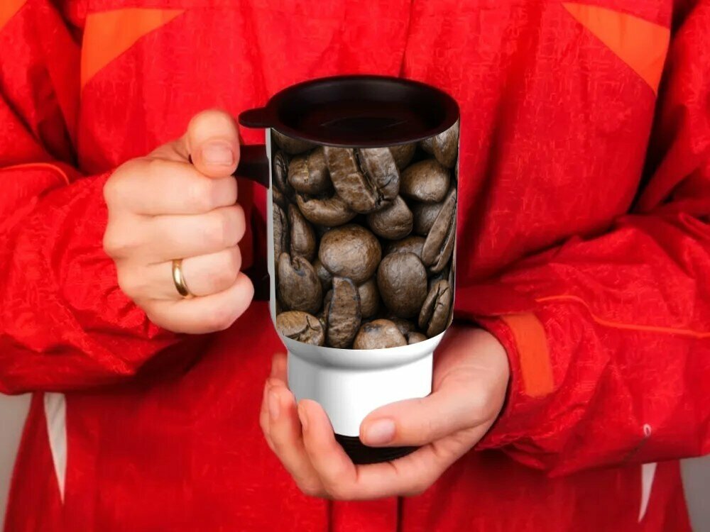 Тремокружка для авто с принтом "Кофе бобы кофейные зерна" 0.5 л.
