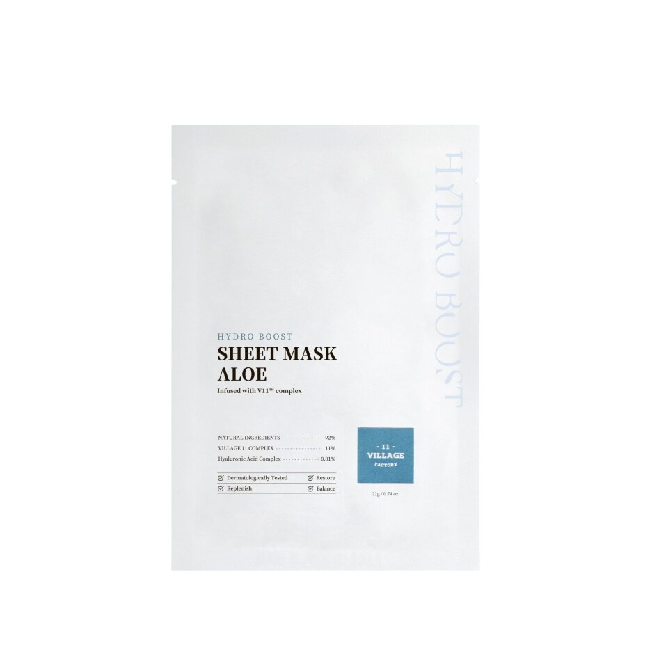 VILLAGE 11 FACTORY HYDRO BOOST SHEET MASK ALOE Увлажняющая тканевая маска для лица с гиалуроновой кислотой и соком листьев алоэ вера