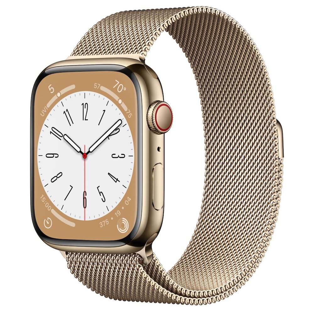 Apple Watch Series 8 45mm Gold Stainless Steel Case with Gold Milanese Loop (GPS+Cellular)
