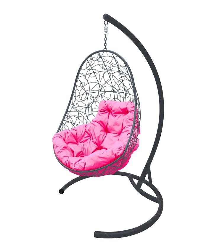 Подвесное кресло M-group овал с ротангом серое розовая подушка