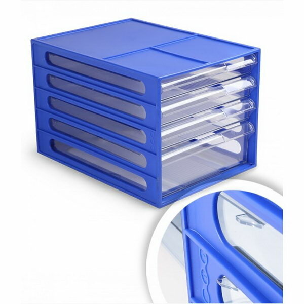 Файл-кабинет 4-секционный "СТАММ", синий корпус, прозрачные лотки