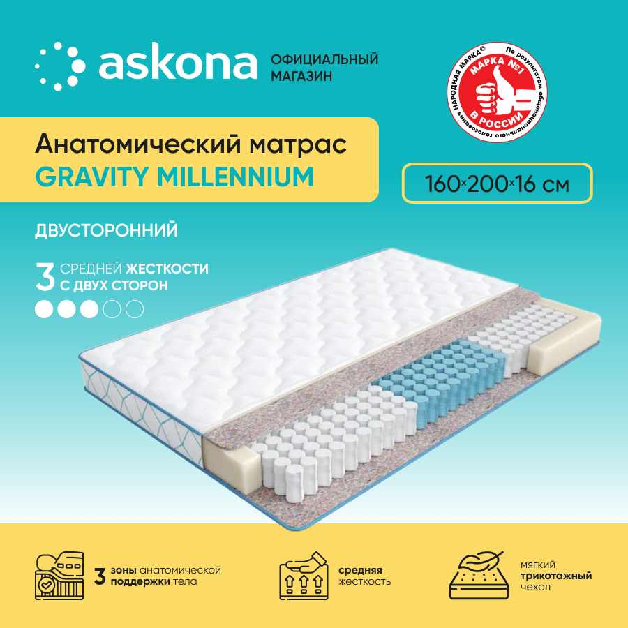 Матрас анатомический (аскона) ASKONA Gravity Millennium 160х200