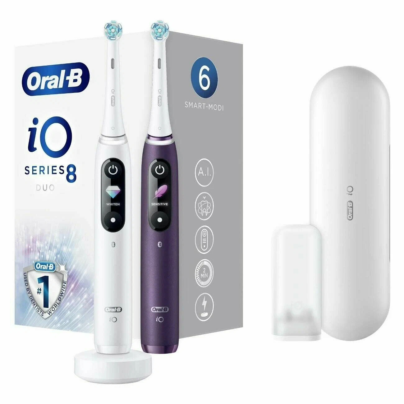 Электрическая зубная щетка Braun Oral-B iO Series 8 DUO, white alabaster/violet ametrine