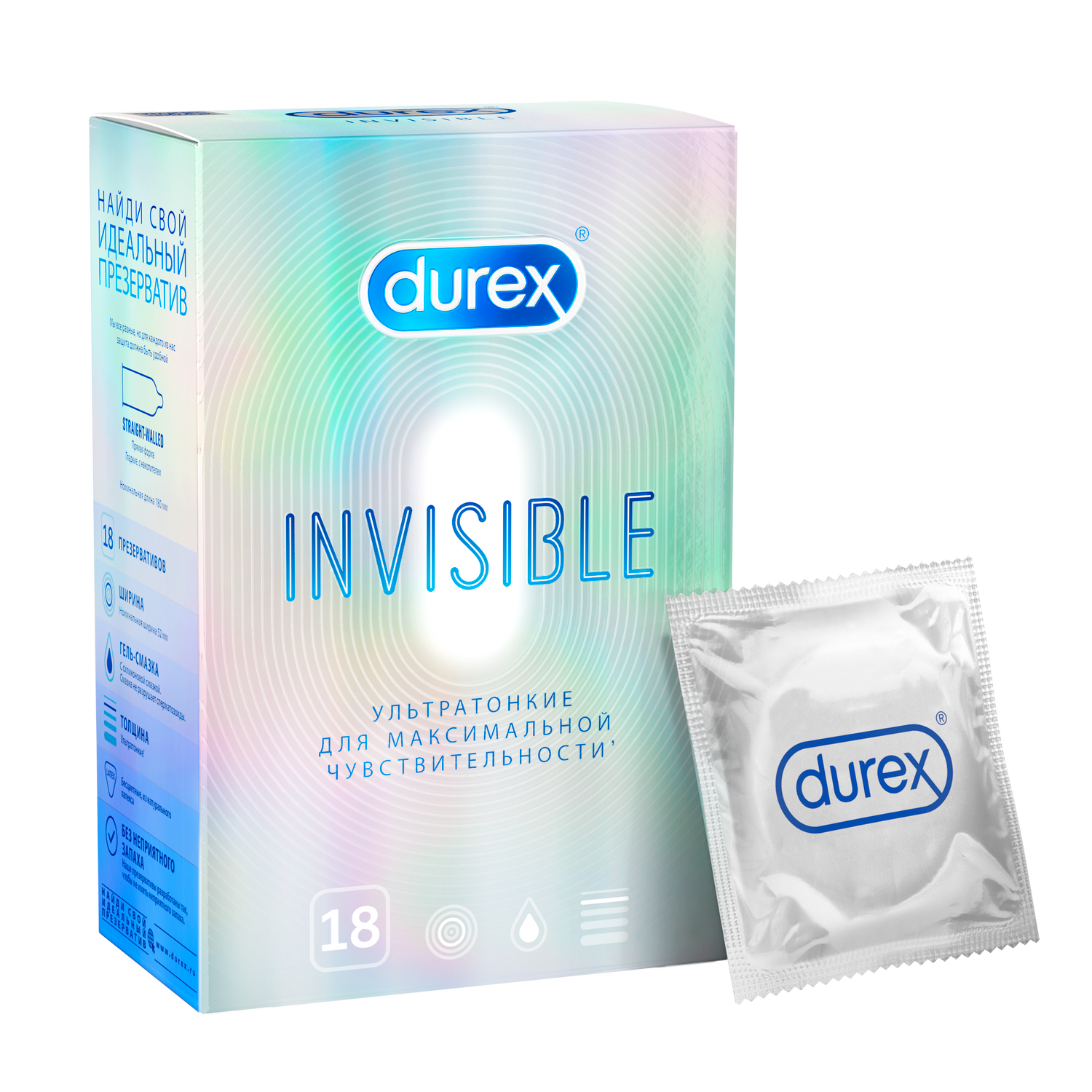 Презервативы Durex (Дюрекс) Invisible ультратонкие 18 шт. Рекитт Бенкизер Хелскэар (ЮК) Лтд - фото №1