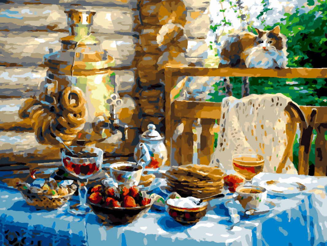 Картина по номерам Белоснежка «Чаепитие в саду» (30х40 см, холст на подрамнике)