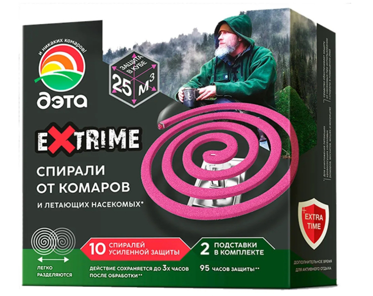 Набор из 3 штук Спирали от комаров Дэта Extrime 10шт+2 подставки