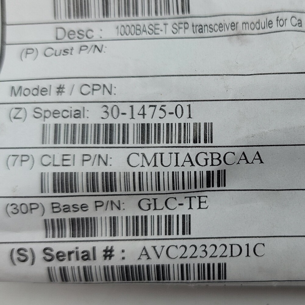 Трансивер 30-1475-01, GLC-TE=, Cisco, RJ-45, 1 Gb