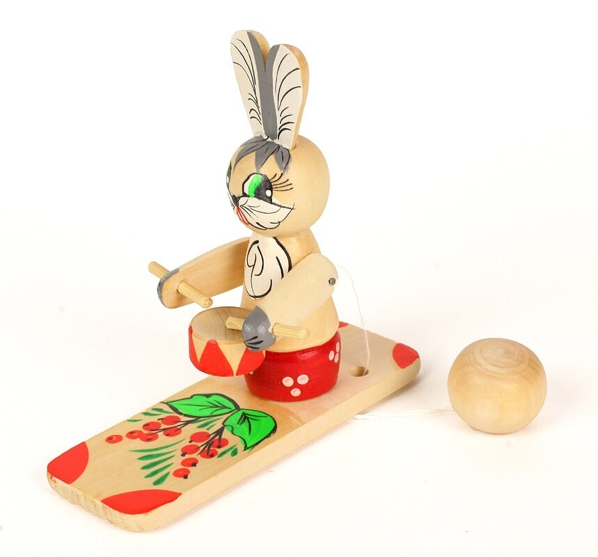Игрушка-стучалка Нескучные игры Богородская игрушка "Заяц барабанщик" деревянная (10594)