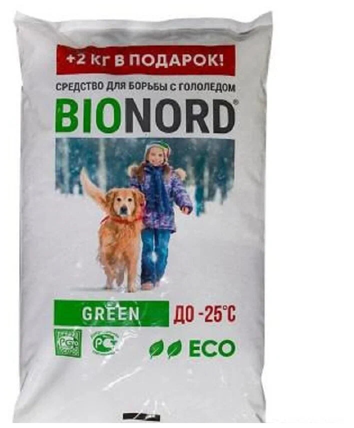Противогололедный реагент Bionord Green 18 л 23 кг мешок - фотография № 1