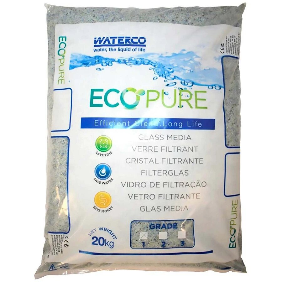 Песок стеклянный Waterco EcoPure, фракция 0.5-1.0 мм, мешок 20 кг, цена - за 1 мешок