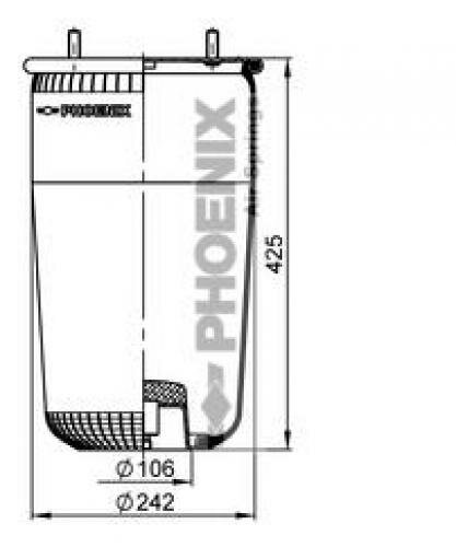 Пневмоподушка без стакана Phoenix 1DK21K Bpw: BPW30K 0542940910 0542941510. Meritor (Ror): MLF9016 MLF8177 MSK20022